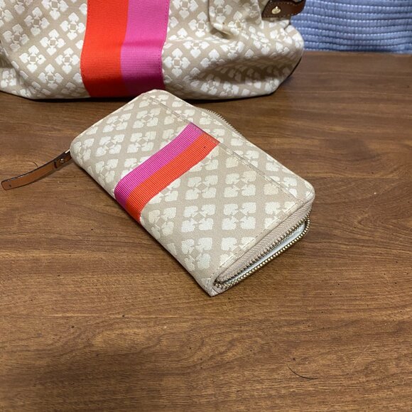 Large Kate Spade Tote Bag Brown Leather & Canvas W/ Wallet & Dust Bag - Picture 5 of 13